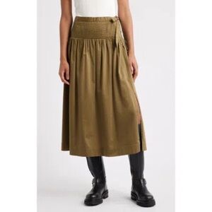 Damson Madder Josie Drop Waist Skirt in Olive Green